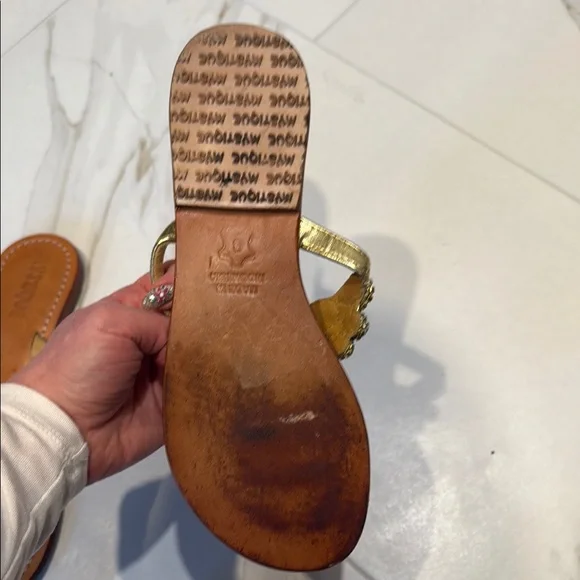 Mystique Boutique Women's Gold and Green Embellished Sandals - Picture 6 of 7